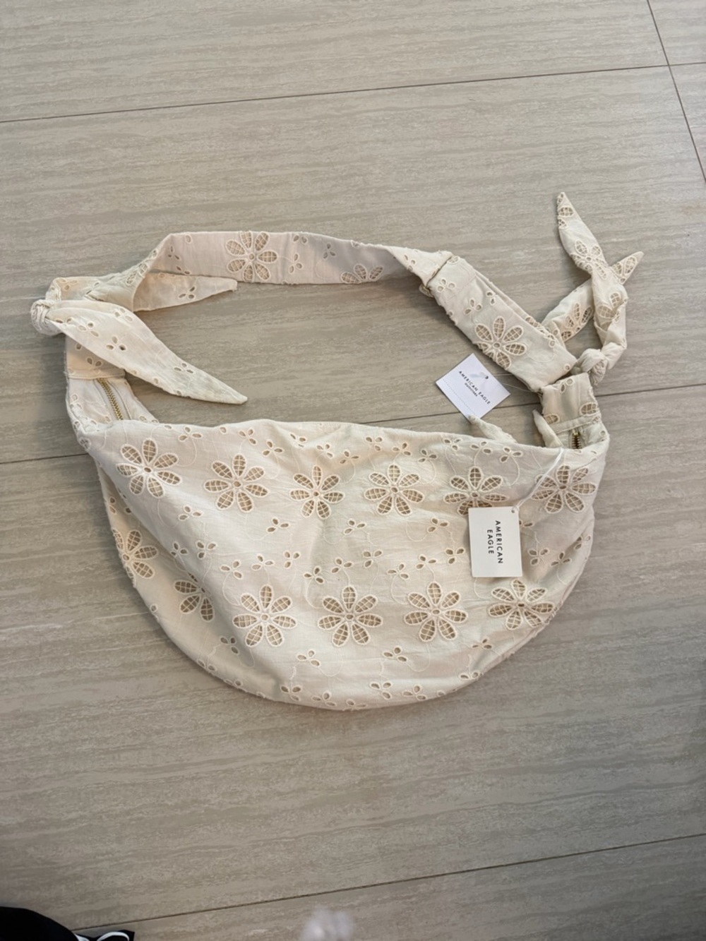 American Eagle Outfitters Cream Eyelet Floral Crossbody Bag